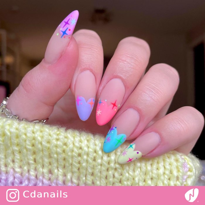 Heart-shaped French Pastel Neon Nails
